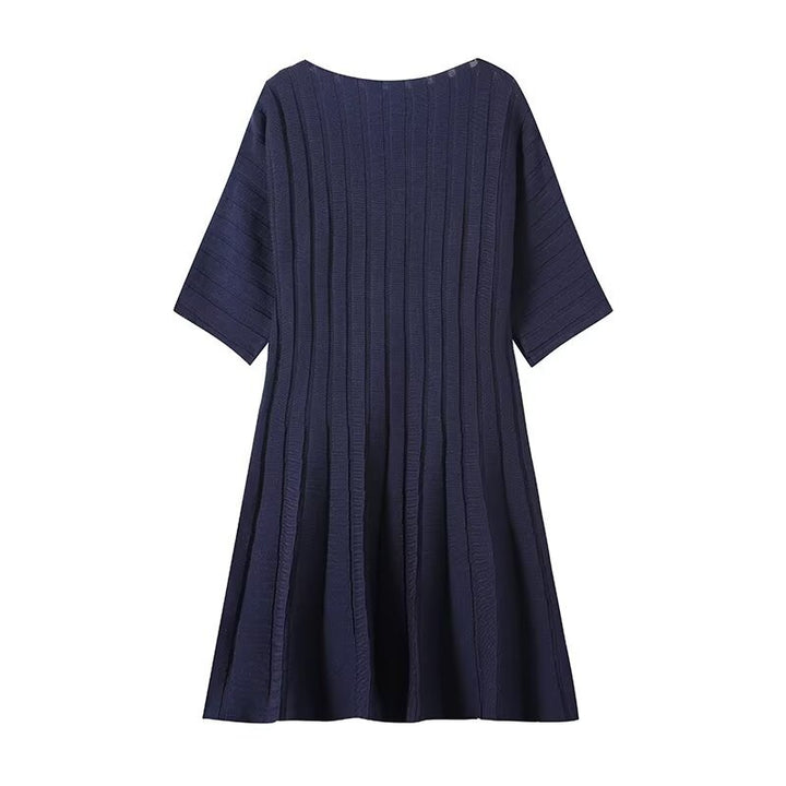 Women's Structured A-Line Knit Dress with Three-Quarter Sleeves Mune Fashion