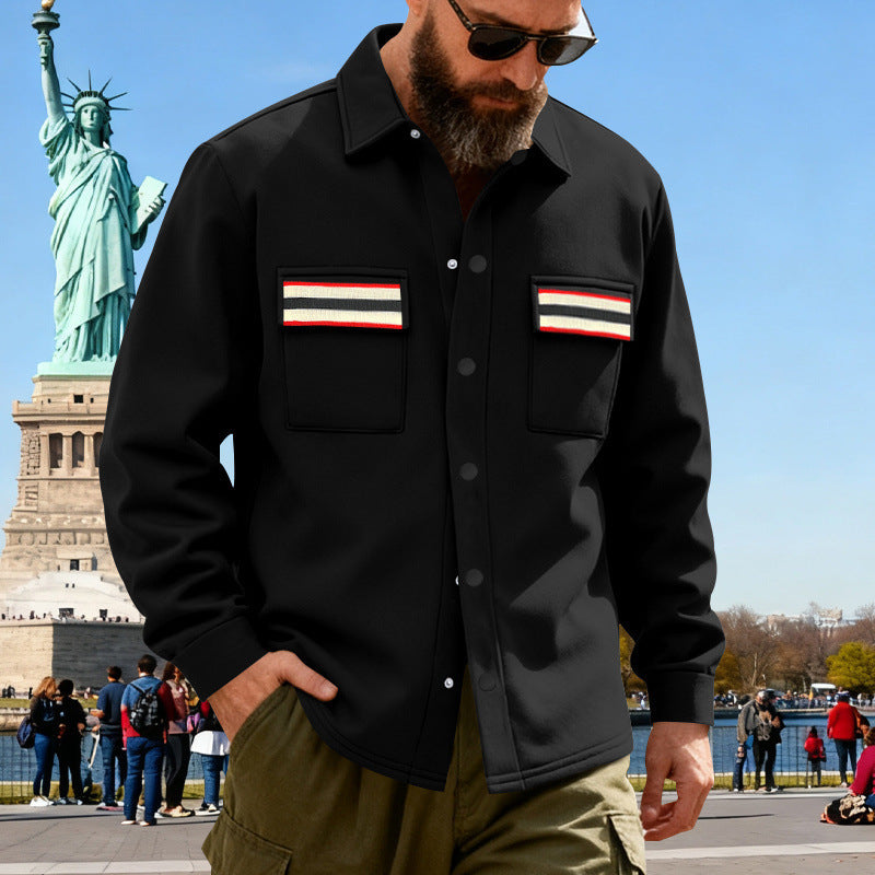 Men's overshirt jacket made of heavy cotton blend with chest pockets and contrast stripes Mune Fashion