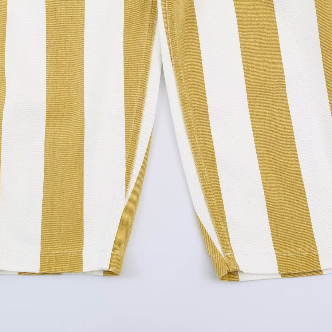 Ladies Striped High Waist Five-Pocket Trousers with Straight Leg Mune Fashion