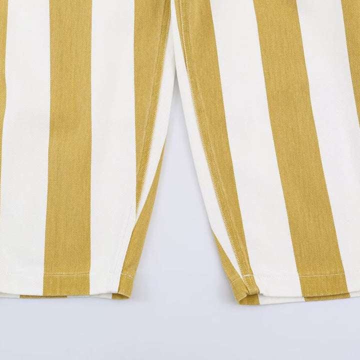 Ladies Striped High Waist Five-Pocket Trousers with Straight Leg Mune Fashion
