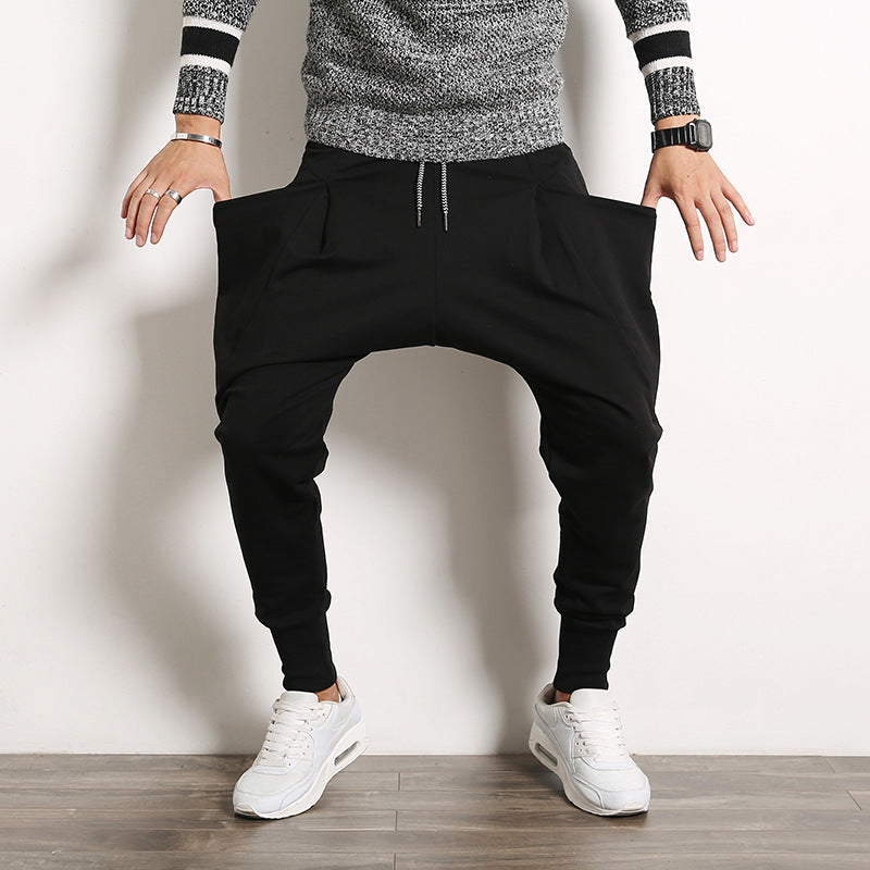 Men's loose harem joggers with a low crotch, tapered cuffs, and drawstring Mune Fashion