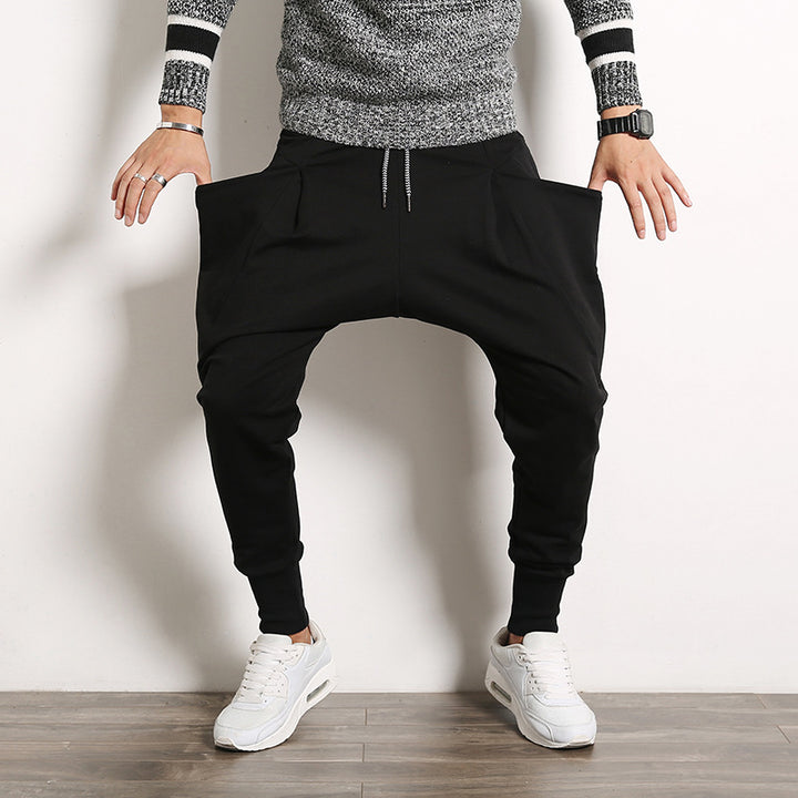 Men's loose harem joggers with a low crotch, tapered cuffs, and drawstring Mune Fashion
