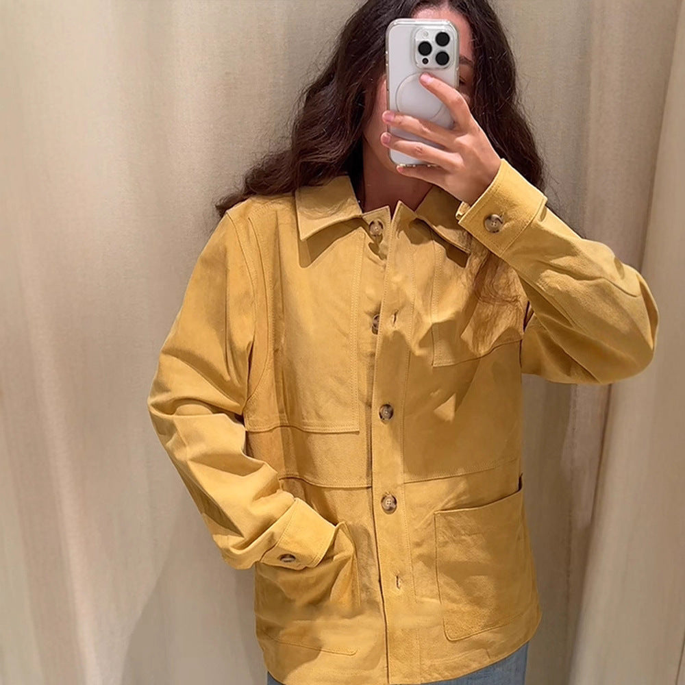 Women's Oversized Cotton Worker Jacket with Patch Pockets Mune Fashion