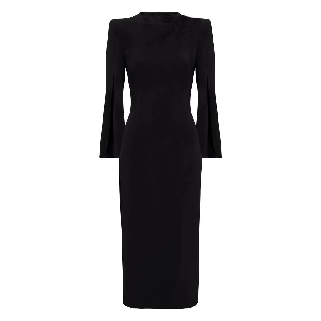 Women's Slim Evening Dress with Cape Sleeves and Tailored Cut Mune Fashion