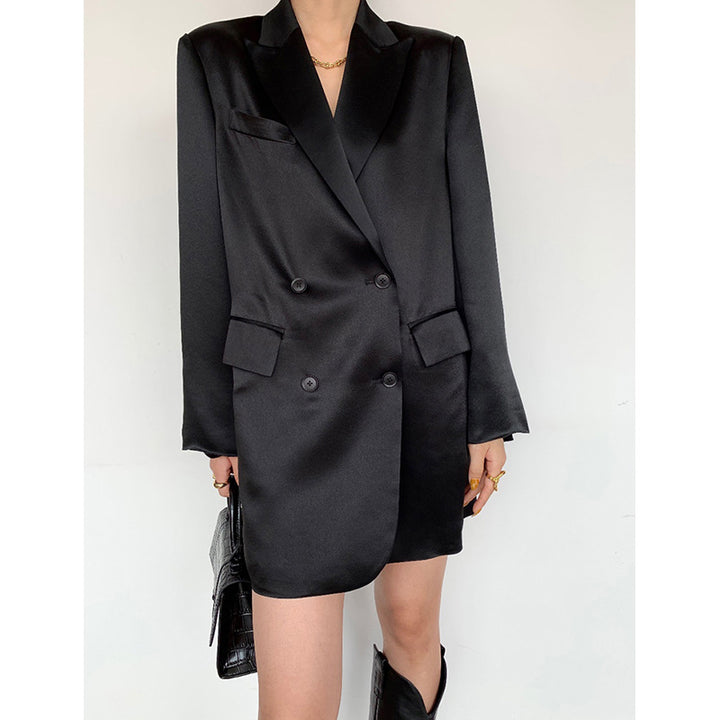 Ladies Elegant Satin Blazer with Double Button Placket Mune Fashion