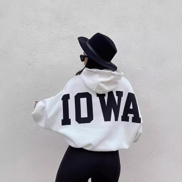 Women Oversized Cropped Hoodie with large lettering, hood and relaxed fit Mune Fashion