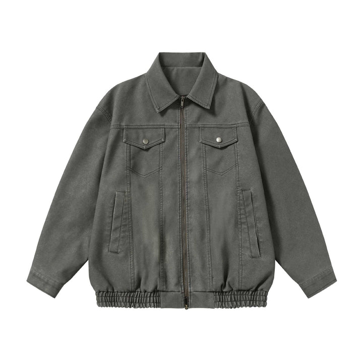Unisex Boxy-Canvas-Zip Blouson with Shirt Collar and Elastic Hem Mune Fashion