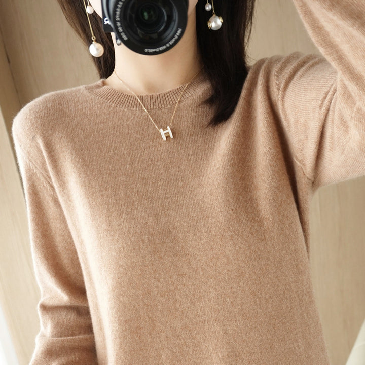 Women's Soft Fine Knit Crew Neck Sweater with Extra Wide Cuffs and Boxy Silhouette Mune Fashion