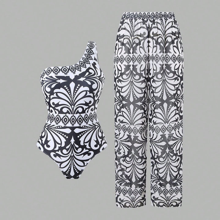 Women's one-piece swimsuit with colorful print and matching Palazzo pants Mune Fashion