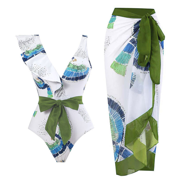 Women's Elegant One-Piece Swimsuit with Floral Ruffle Details Mune Fashion