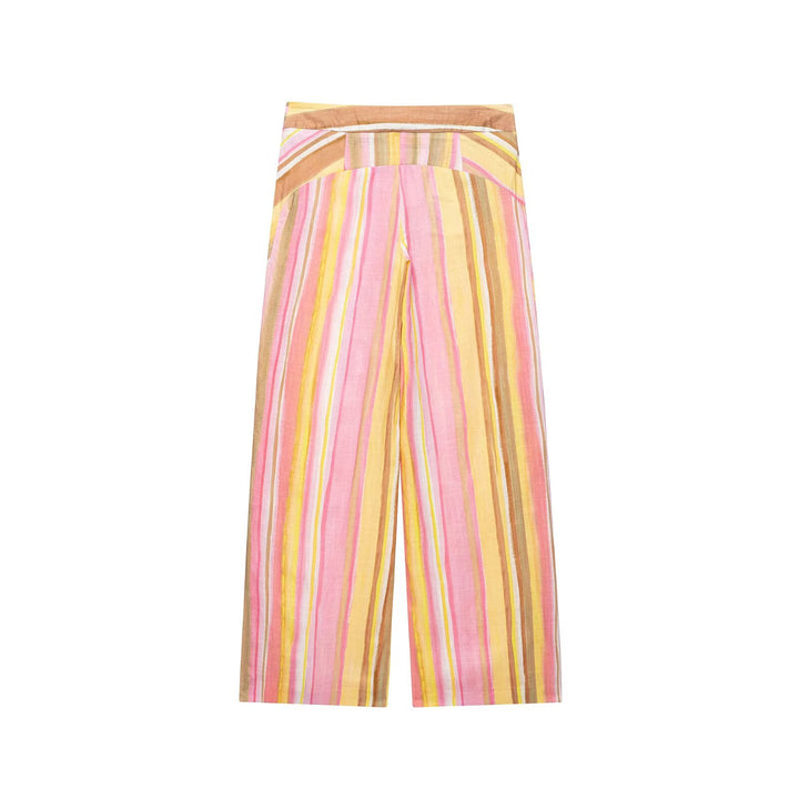 Women's Wide High Waist Palazzo Pants with Multidimensional Striped Pattern Mune Fashion