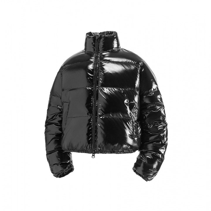 Women's short shiny padded jacket in cropped fit with high stand-up collar Mune Fashion