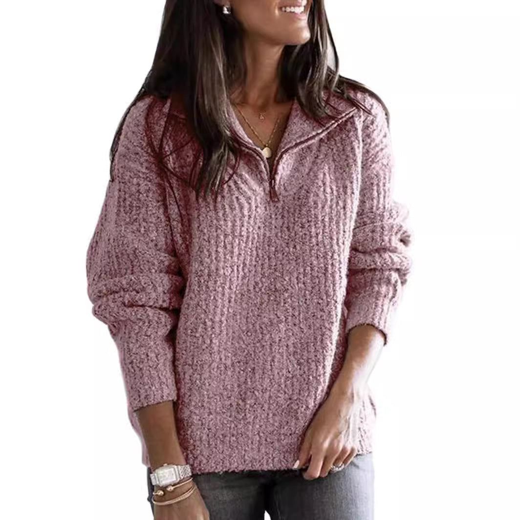 Women's soft structure knit sweater with half zip and turtleneck Mune Fashion