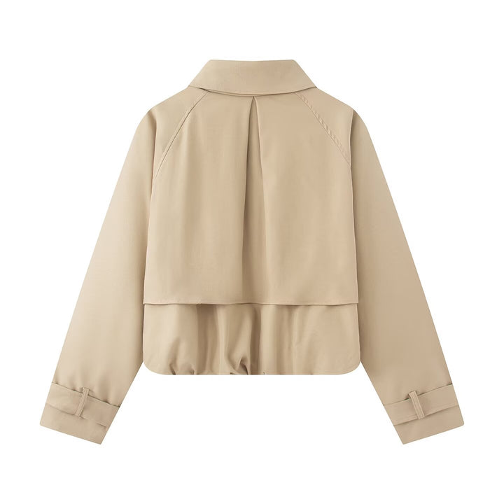 Women's Cropped Short Jacket with Cape Front, Shirt Collar and Adjustable Cuffs Mune Fashion