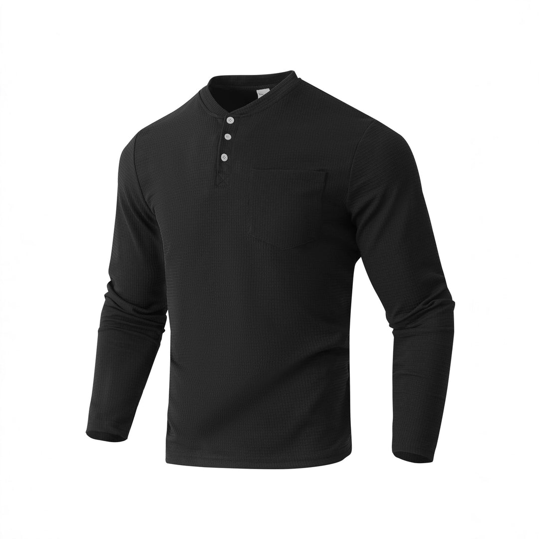Men's long sleeve Henley with waffle structure and chest pocket thermal long sleeve shirt Mune Fashion