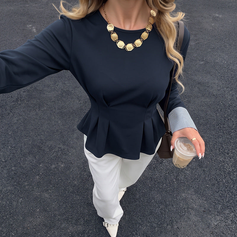 Ladies Playful Top with Stripes and Ruffle Mune Fashion
