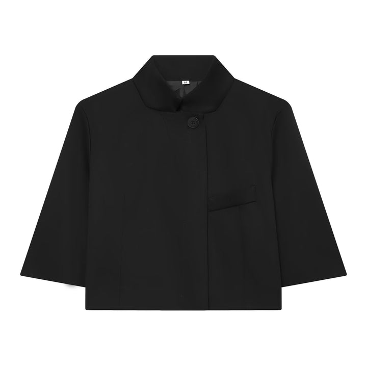 Women's Cropped Boxy Jacket with Stand Collar and Three-Quarter Sleeves Mune Fashion