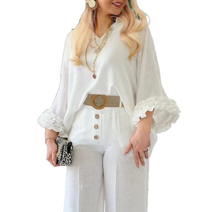 Women's High-Waisted Palazzo Pants with Button Placket and Side Pockets Drune