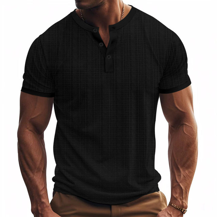 Men's nano band collar henley with fine mesh structure and slim fit Mune Fashion