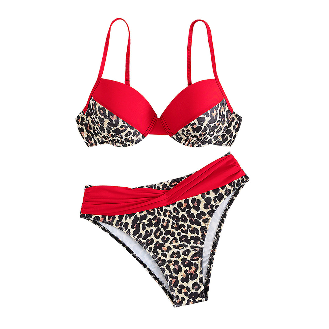 Women's Push-Up Bikini with Leo Pattern and Fashionable Straps Mune Fashion