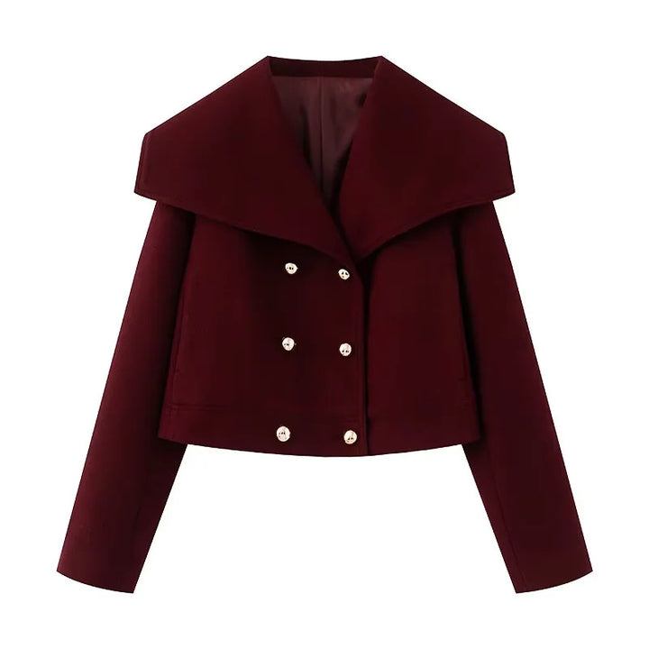 Women nan cropped navy-inspired short coat bomber jacket with oversized shawl collar and decorative double button placket Mune Fashion