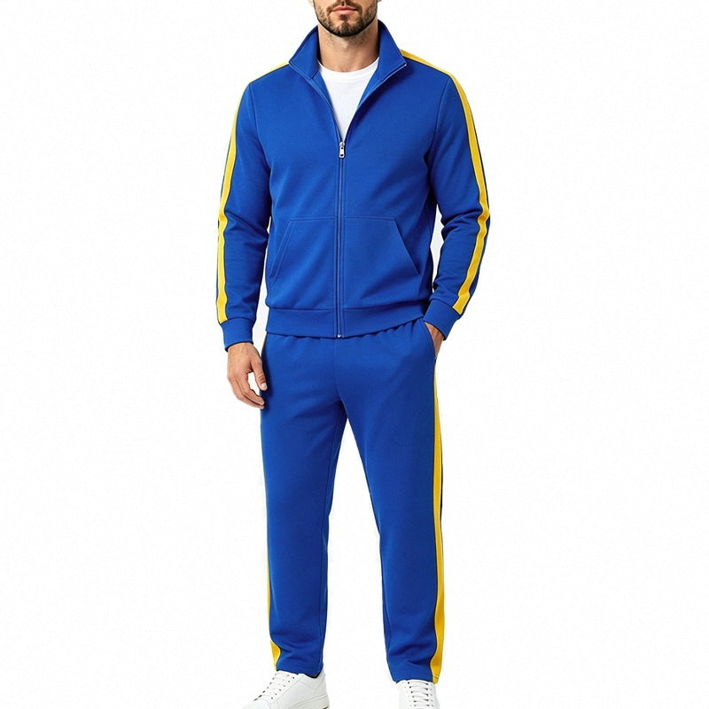 Men's tracksuit set made of French terry with stand-up collar, side stripes, and zip-up jacket Mune Fashion