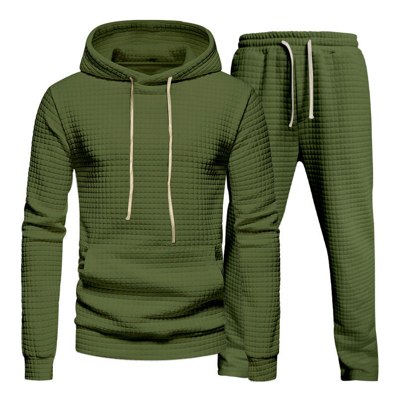 Men's Waffle Texture Leisure Set with Hoodie and Drawstring Joggers Mune Fashion