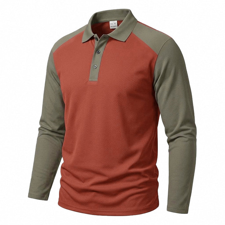 Men's long-sleeved raglan polo made of cotton blend with button placket and ergonomic cut Mune Fashion