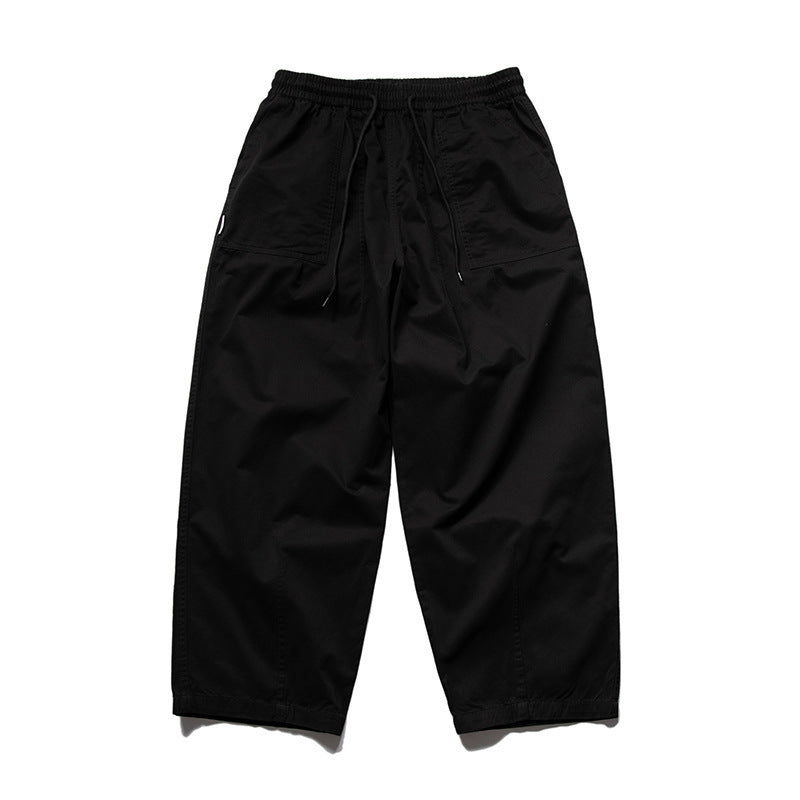 Men's Wide Relaxed Cargo Pants with Elastic Drawstring Waistband and Patch Pockets Mune Fashion