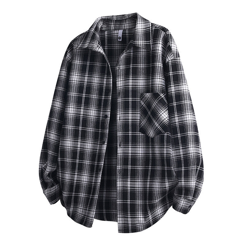 Unisex wide flannel shirt with checked pattern and applied chest pocket Mune Fashion