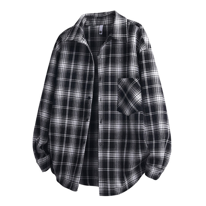 Unisex wide flannel shirt with checked pattern and applied chest pocket Mune Fashion