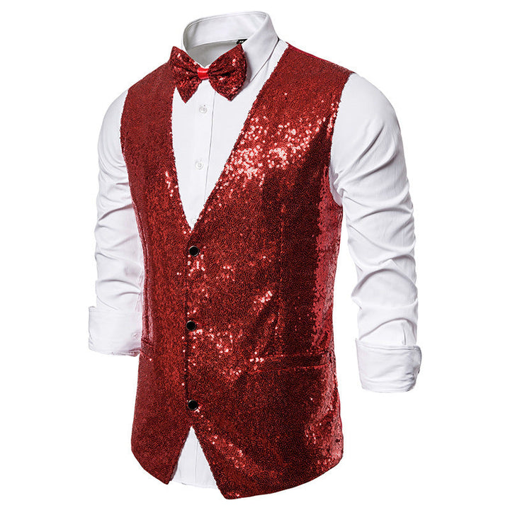 Men's Glittering Festive Waistcoat with Matching Bowtie Mune Fashion
