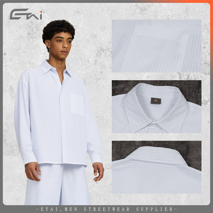 Men's Oversized Poplin Shirt with Drop Shoulder, Chest Pocket and Fine Pinstripes Mune Fashion
