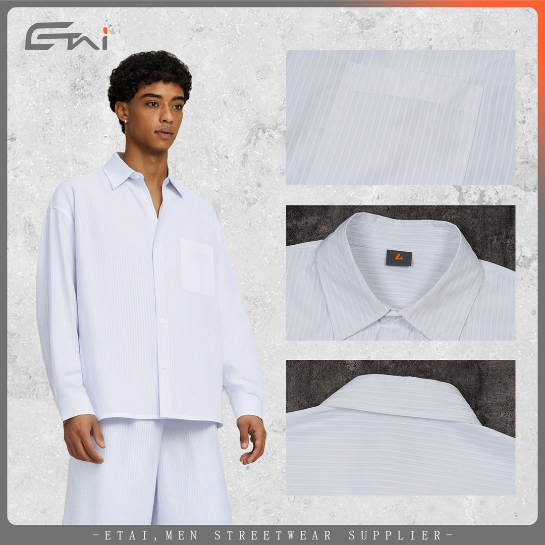Men's Oversized Poplin Shirt with Drop Shoulder, Chest Pocket and Fine Pinstripes Mune Fashion