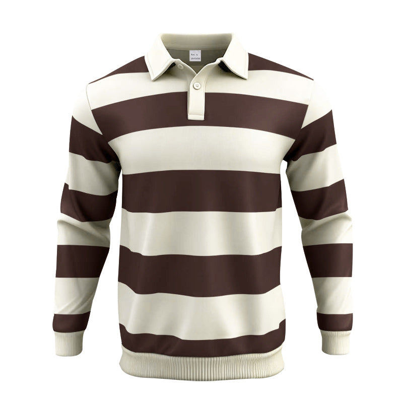 Men's striped rugby polo shirt made of cotton blend with short button placket and ribbed cuffs Mune Fashion