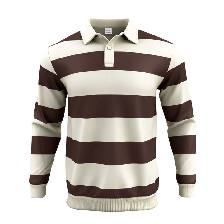 Men's striped rugby polo shirt made of cotton blend with short button placket and ribbed cuffs Mune Fashion