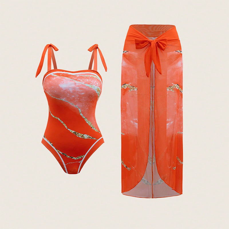 Women's One-Piece Swimsuit with Transparent Wrap Skirt Mune Fashion