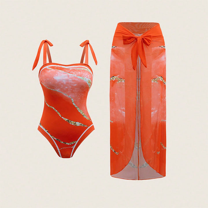 Women's One-Piece Swimsuit with Transparent Wrap Skirt Mune Fashion