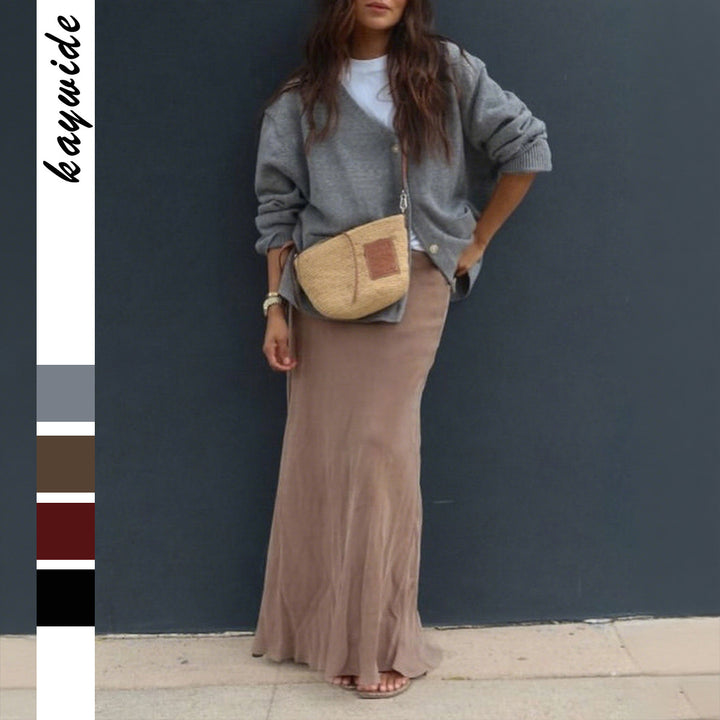 Women's elegant maxi skirt in bias cut with flowing satin look and slim silhouette Mune Fashion