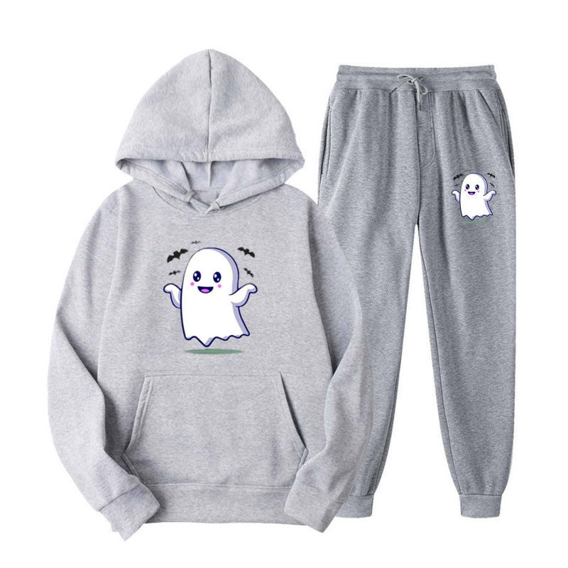 Unisex nan cozy hoodie and jogging pants set with Halloween ghost print Mune Fashion