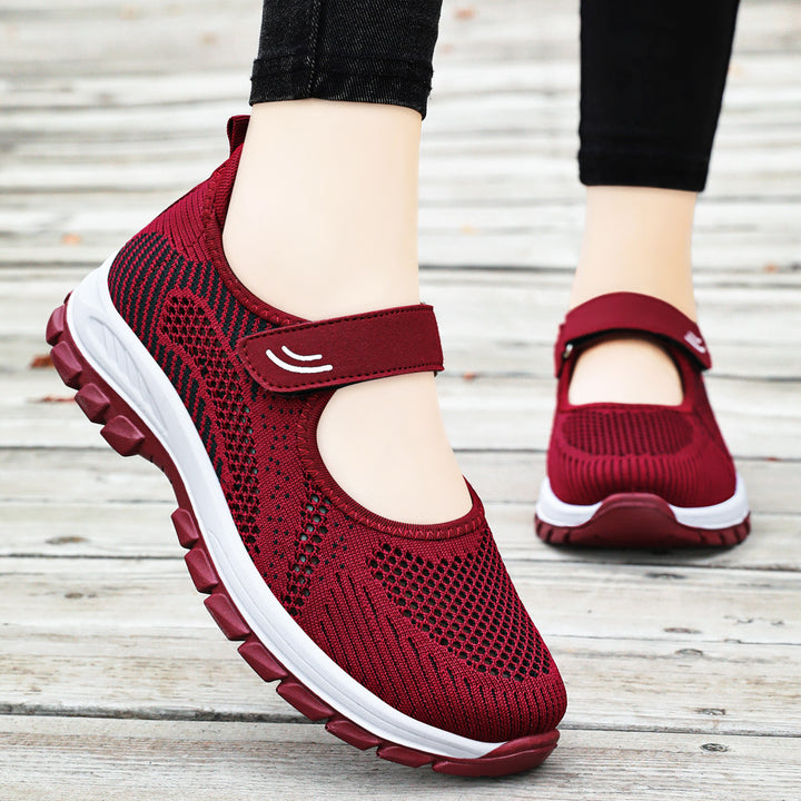 Women nan breathable knit Mary Jane sneakers with Velcro closure, perforated upper material and shock-absorbing EVA midsole Mune Fashion