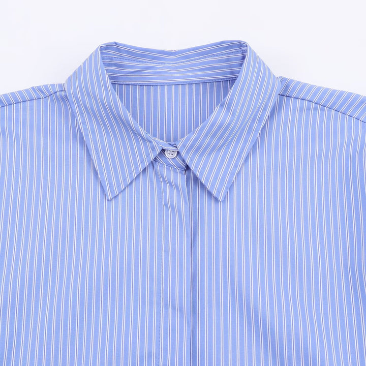 Women's oversized shirt blouse with classic collar, balloon sleeves, and bow cuffs Mune Fashion