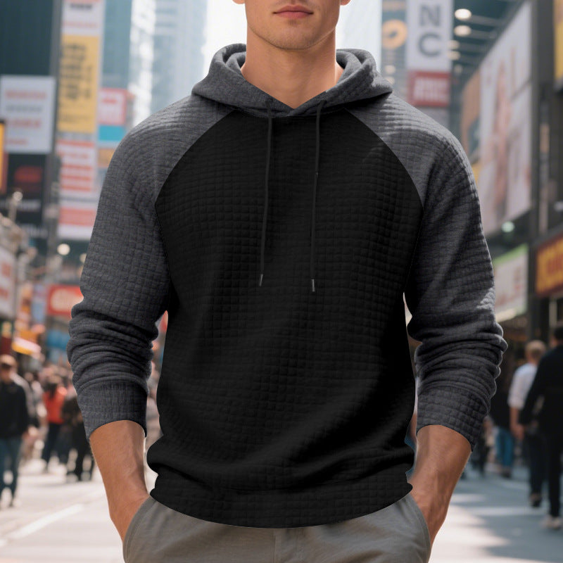 Men's quilted hoodie with raglan sleeves and drawstring Mune Fashion