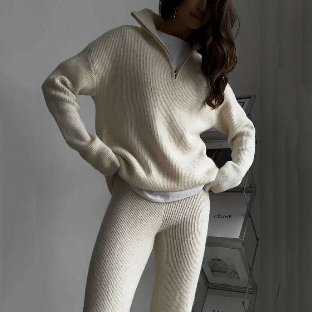 Women's knitted lounge set with half-zip pullover and high-cut leggings Mune Fashion
