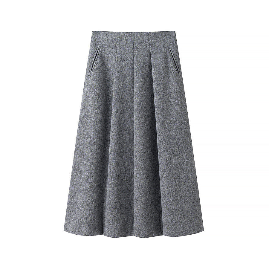 Women Elegant Two-Piece Wool Blend Blazer and Midi Skirt Set with Flared Midi Skirt Mune Fashion