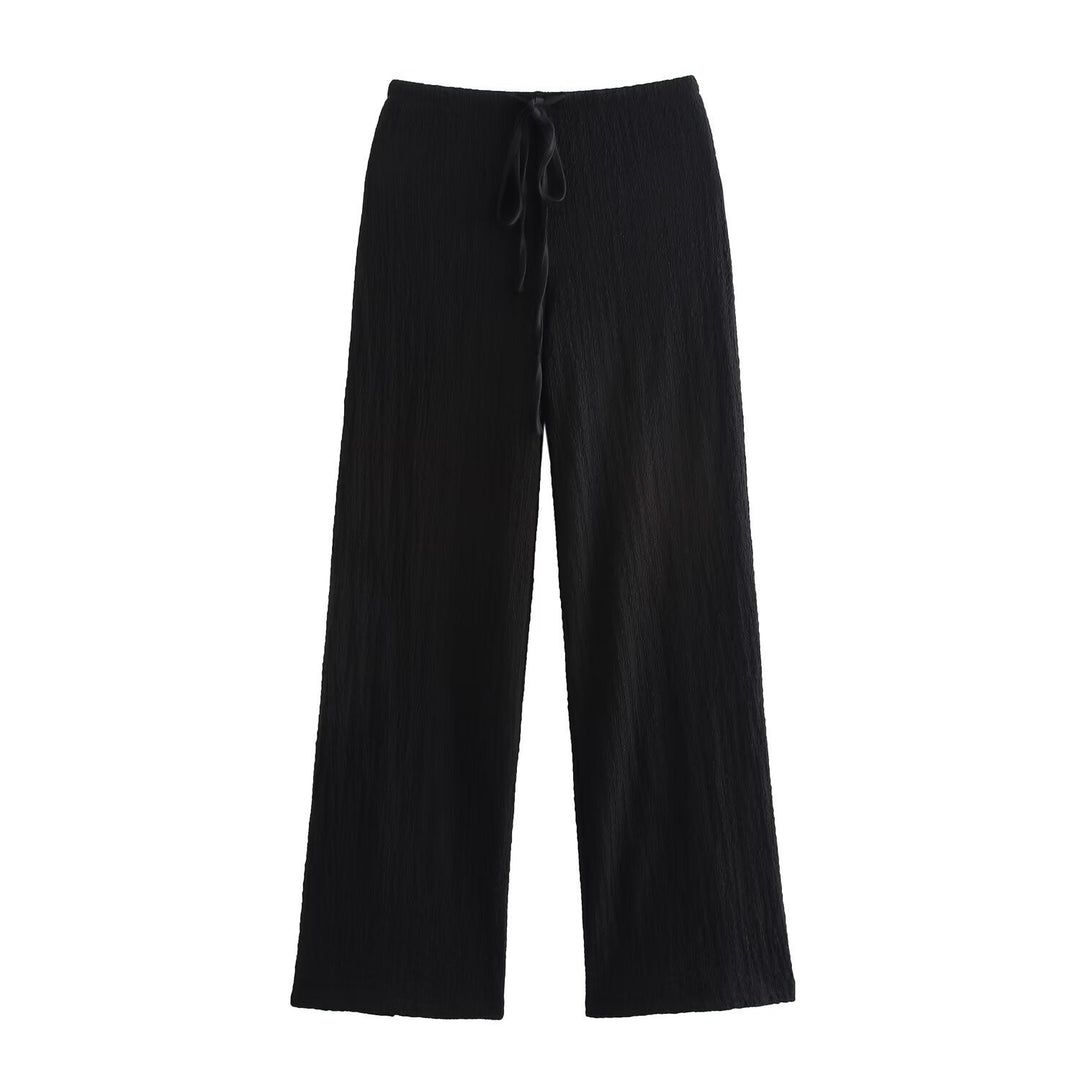 Women's lightweight crinkle lounge pants with wide leg and drawstring Mune Fashion