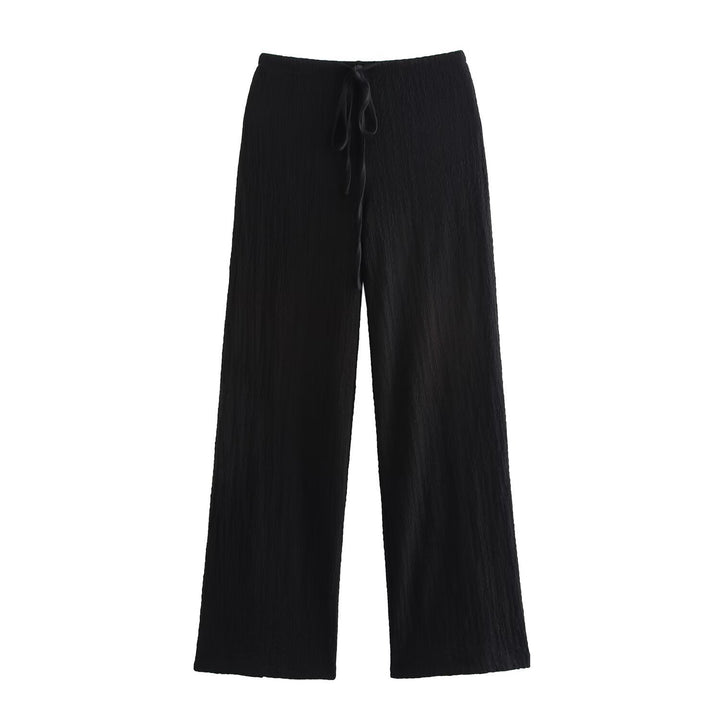 Women's lightweight crinkle lounge pants with wide leg and drawstring Mune Fashion