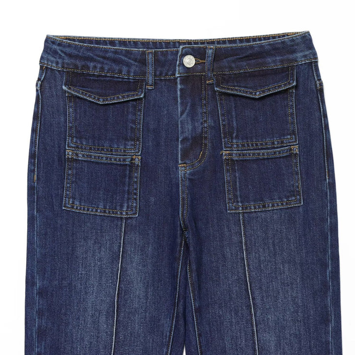 Ladies Highwaist Jeans with wide leg, flap pockets and center seam Mune Fashion