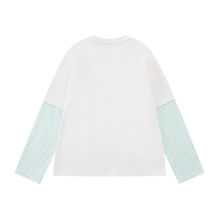 Women's Layered Long Sleeve Shirt in Layer Look with Striped Insert Sleeves and Playful Graphic Doodle Print Mune Fashion