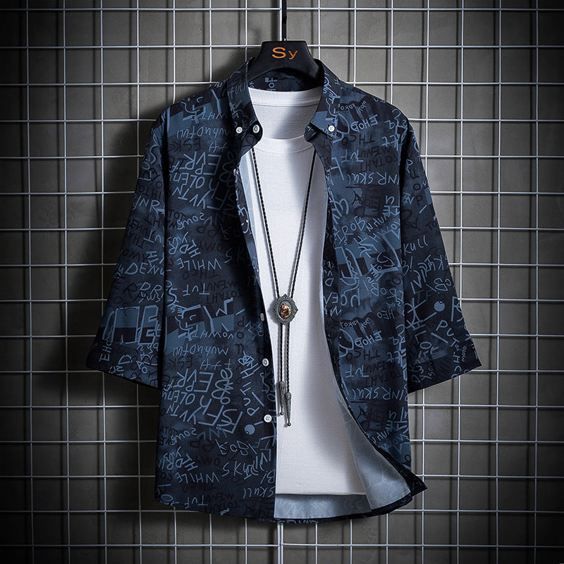 Men's loosely cut short-sleeve overshirt with allover graphic print and shirt collar Mune Fashion